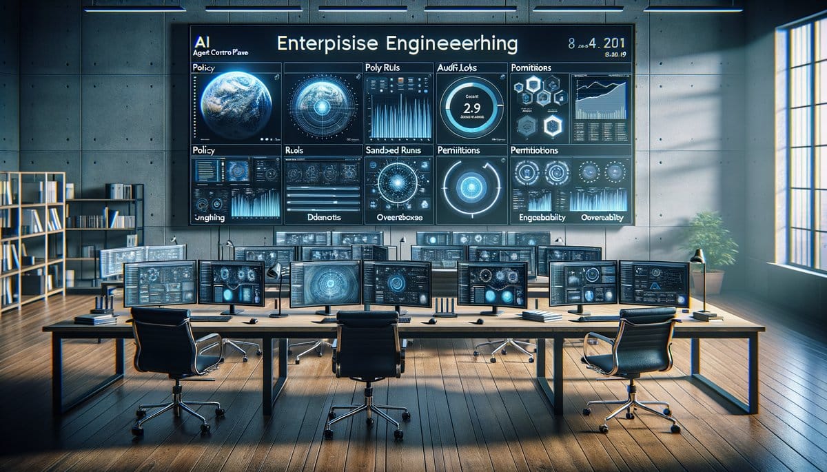 A group of AI agents working collaboratively on mundane tasks in a production environment, showcasing efficiency and teamwork.