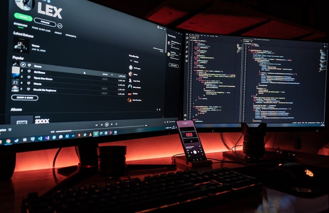 A person configuring a local LLM on a computer, showcasing hardware setup and coding environment.