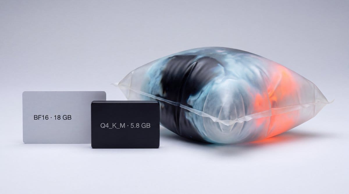 Labeled 5.8 GB and 18 GB blocks sit beside a swollen translucent cushion glowing blue and orange.