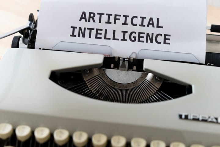 A sleek laptop displaying AI research tools, surrounded by notes and coffee, symbolizing tech innovation and productivity.