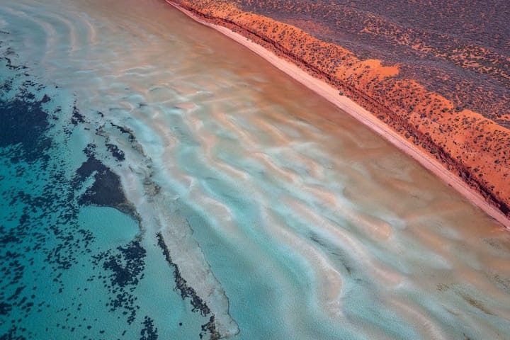 A dramatic underwater scene showing the ocean floor splitting open, revealing vibrant marine life and geological formations.
